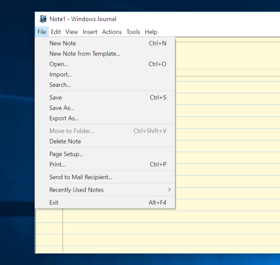 Windows 10's Journal App is totally old-style, with a traditional File/Edit/View menu at the top.