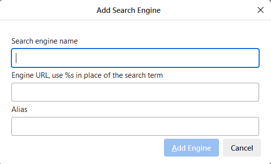 Firefox Add Search dialog